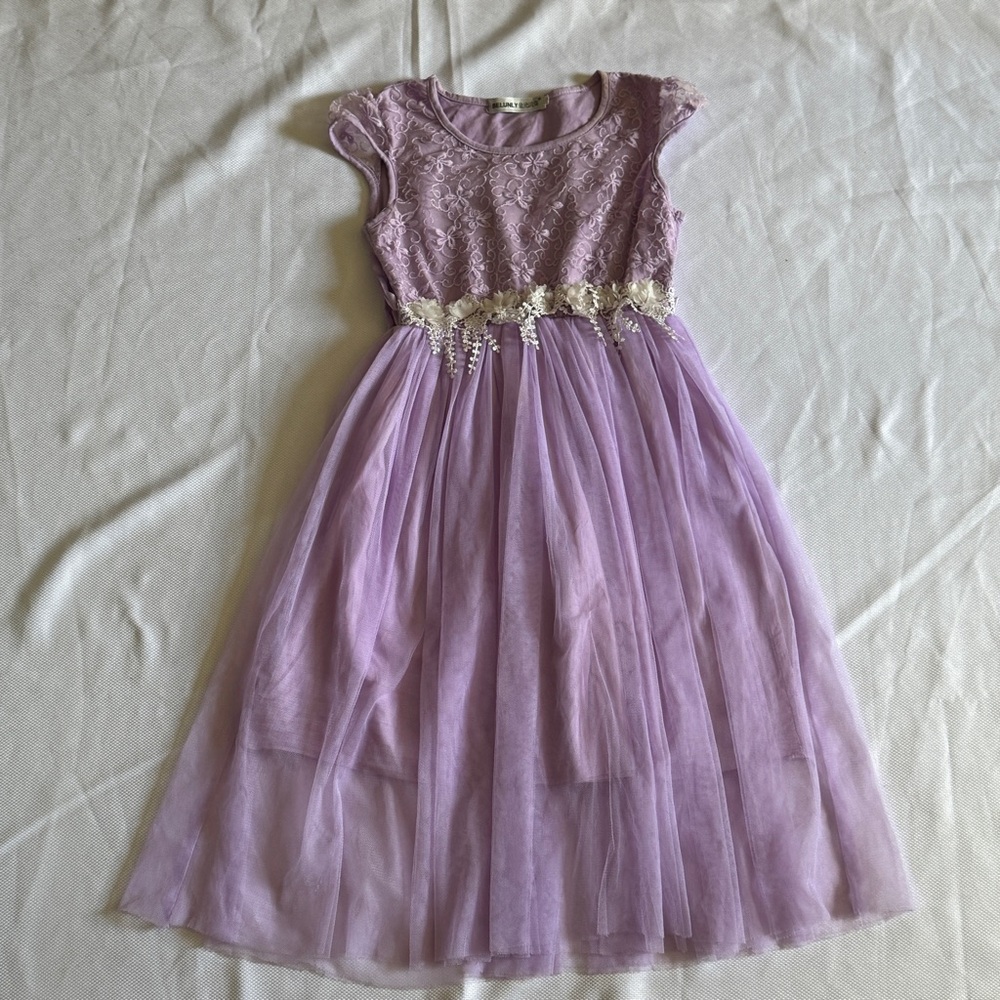 Lavender Flower Girl Dress – Size S Girls Tulle Formal Occasion Gown